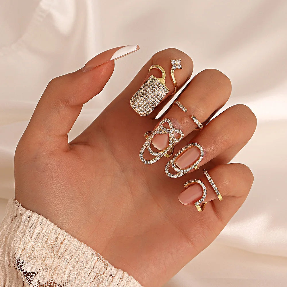 Wholesale Jewelry Trendy Geometric Diamond-studded Opening Niche Design Temperament Exquisite Beauty Nail Rings for Women