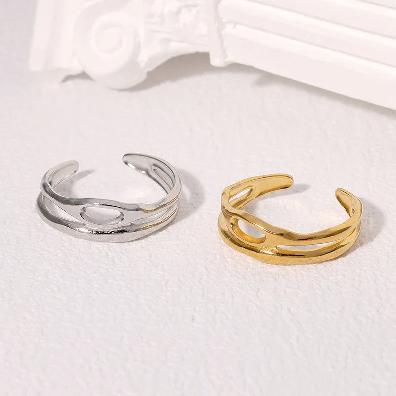 Beimai OEM Ring Wholesale Simple Double-layer Hollow Waterproof Stainless Steel Ring