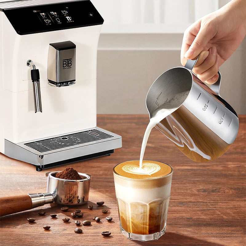BTB-208 Fully Automatic Coffee Machine with Steam Stube Foam Milk Function Self-Cleaning Household & Hotel Use for Coffee Lovers