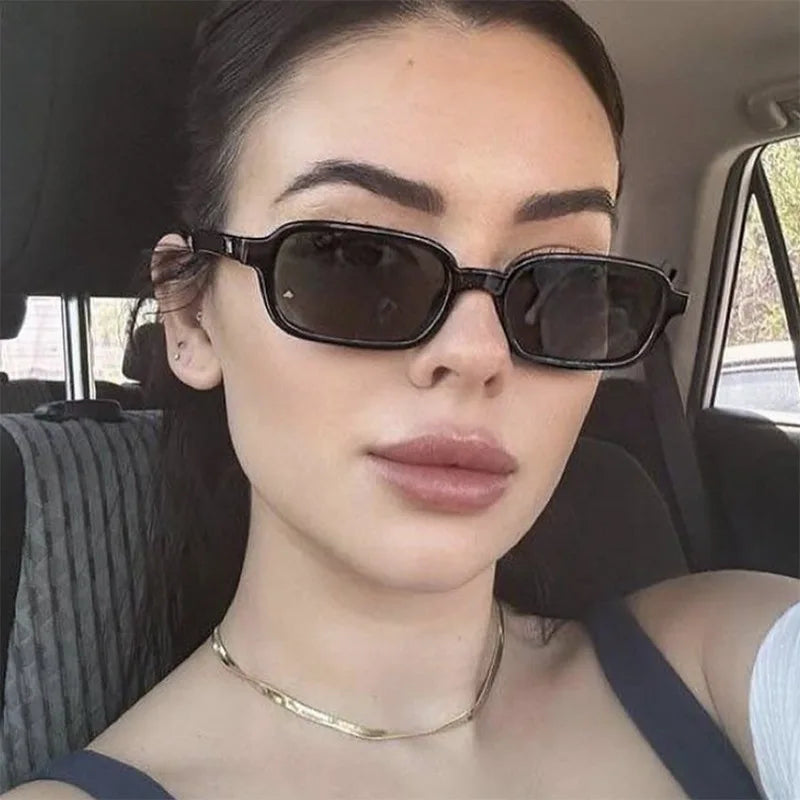 2025 Vintage Women Black Rectangle Sunglasses UV400 Small Frame Punk Square Sunglasses Women