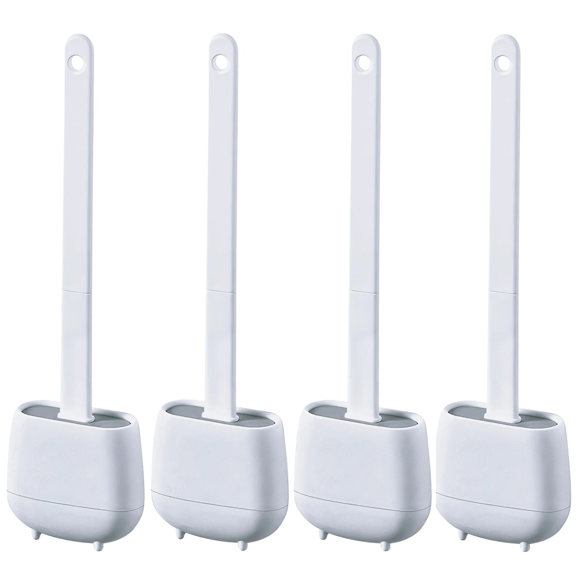 4x Toilet Brushes and Holders Toilet Brush and Holder Silicone and Thermoplastic Rubber White