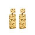 18K PVD Gold Plated Dressy Big Rectangle Hammered Vintage Nugget Texture Drop Earring Stainless Steel Jewelry for Women MegaBDM
