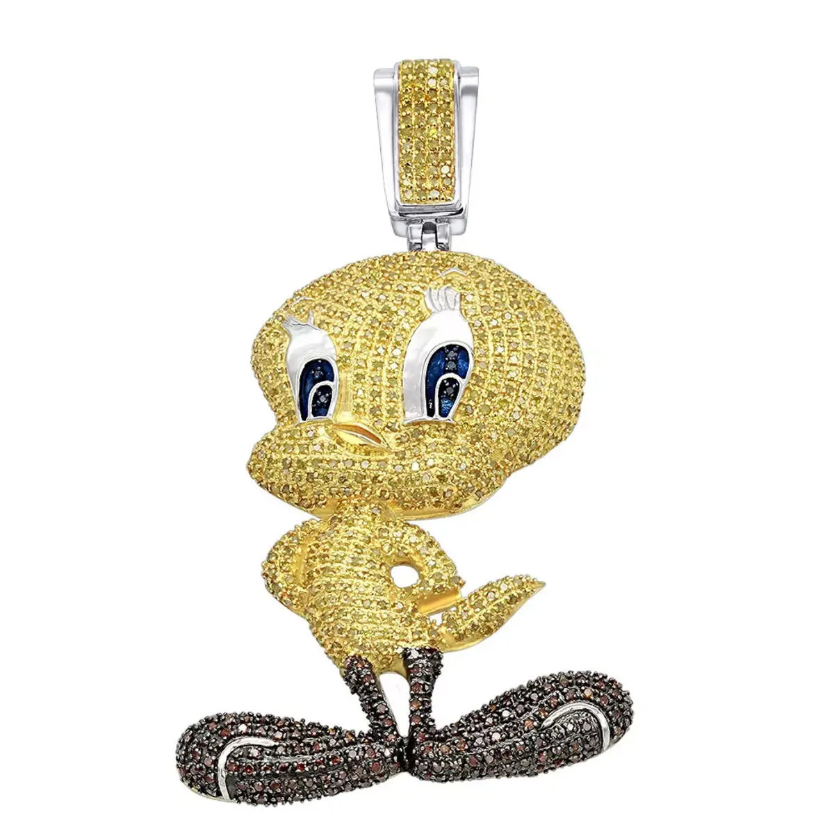 10K Yellow Gold Tweety Bird Pendant with 4.11ct Diamonds 24K Gold Charming Religious Style 18K Gold Plated Featuring Topaz Pearl