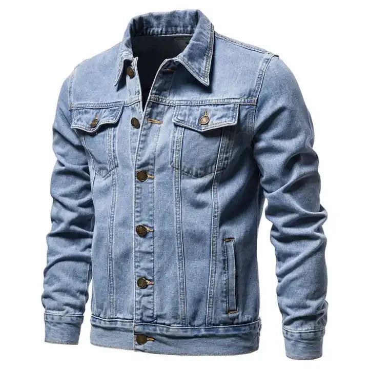 Men's Stylish Denim Winter Jacket with Cozy Thick Fleece Lining and Fur Collar for Casual Warm Outerwear