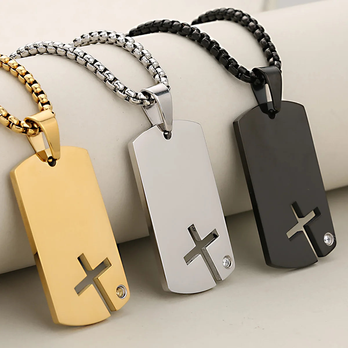 Hip Hop Cross Zircon Religious Protestant Christian Waterproof Tarnish Free Stainless Steel Jewelry Pendants Necklaces for Men