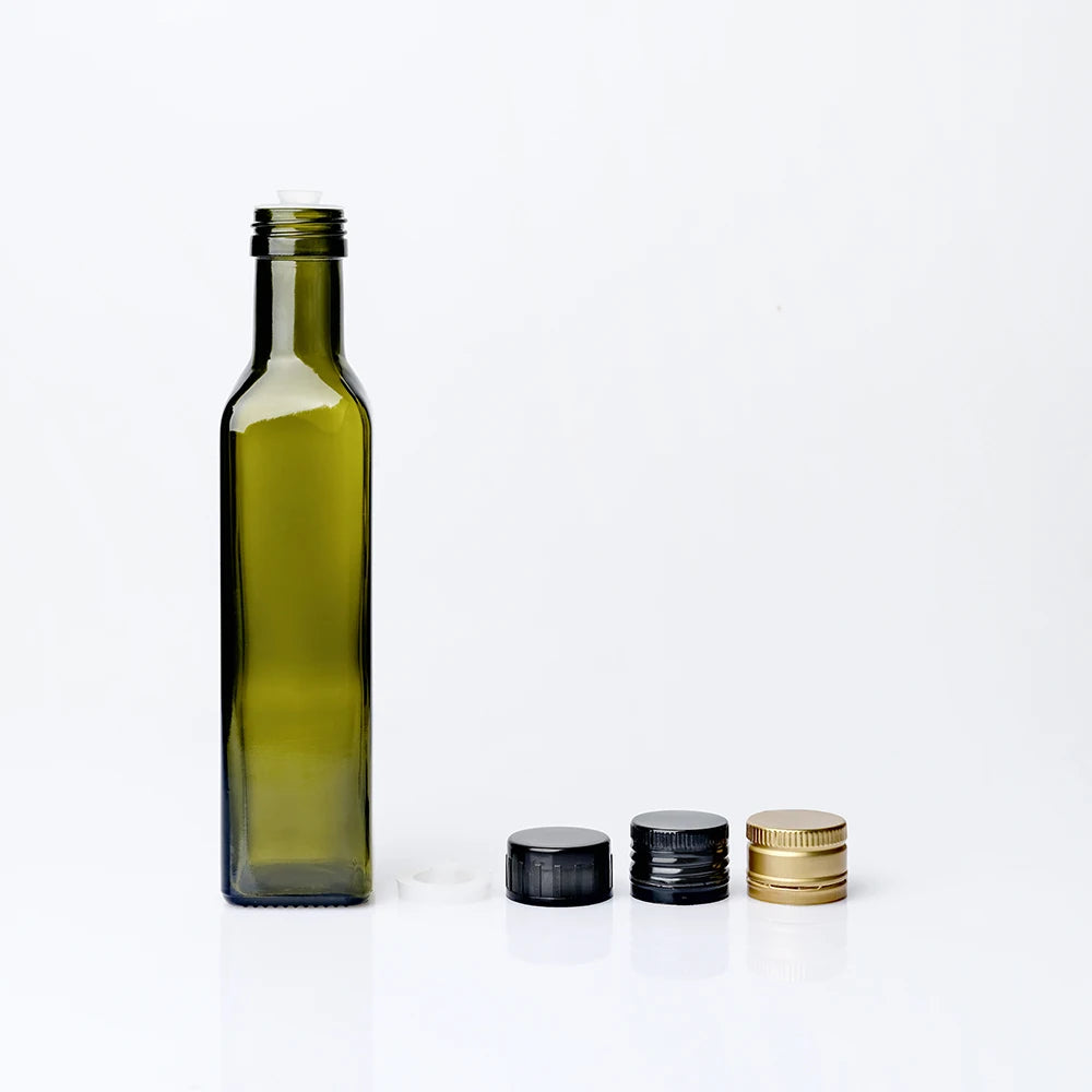Wholesale Food Grade 250ml 500ml 750ml Square Olive Oil Bottle Dark Green Olive Oil Glass Bottle