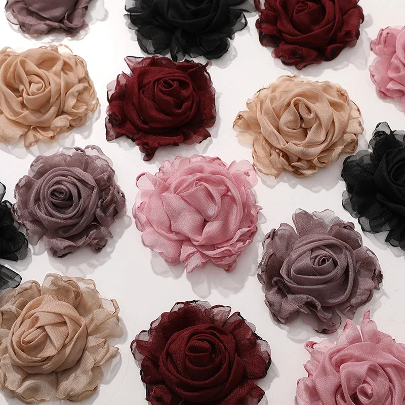 Vintage Fabric Burnt Edge Dried Rose DIY Handmade Hairpin Flower-Shaped Patches for Hat & Clothing Decor Lace Decoration