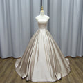 Jancember MZ0038 Glossy Champagne Satin Strapless Evening Long Tail Party Dresses