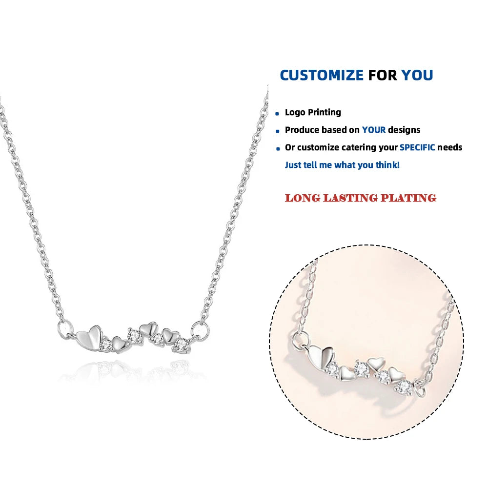 DY948 Fashion Jewelry 925 Sterling Silver Endless love Heart Zircon Necklace a Row of Hearts Gold Plated Necklaces for Women