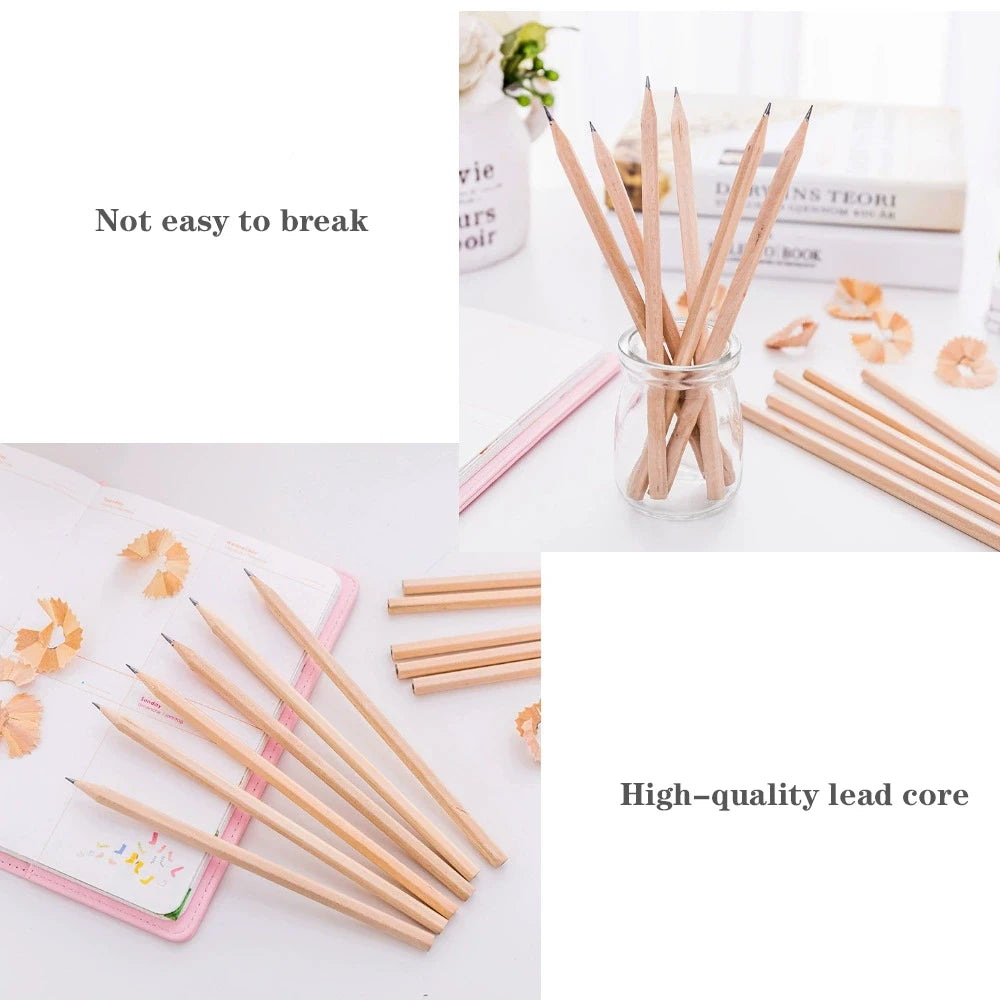 HB2B Custom Logo Student-Friendly Wooden Pencils Round/Hexagon/Triangle Designs No Breakage Unpainted White Wood Standard Set
