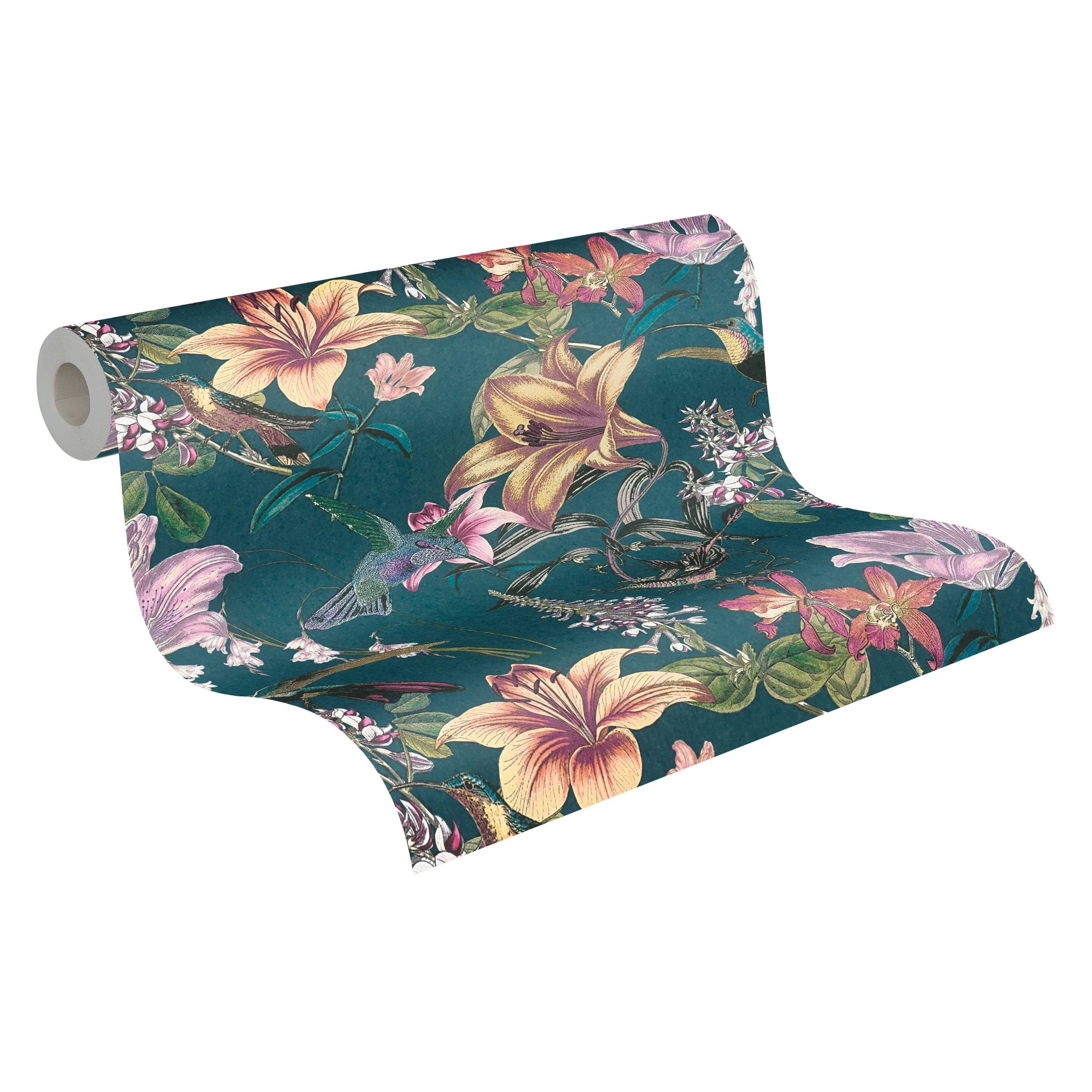Luxury Modern Floral Non Woven Wallpaper Rolls-Wash-Resistant Blue/Yellow/Green Colors for Kitchen & Hotel Use 10.05x0.53m