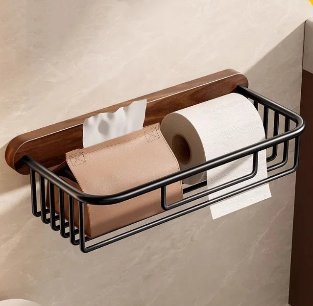 Modern Wood Design Punch-Free Toilet Tissue Rack Convenient Access Paper Box Roll Paper Holder