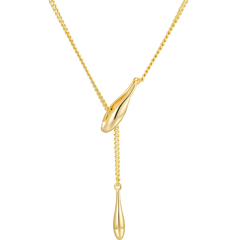 Latest 18K Gold Plated Brass Jewelry Water Drop Pendant Necklace Adjustable Y Shape Chain Trendy for Women Necklace P243528