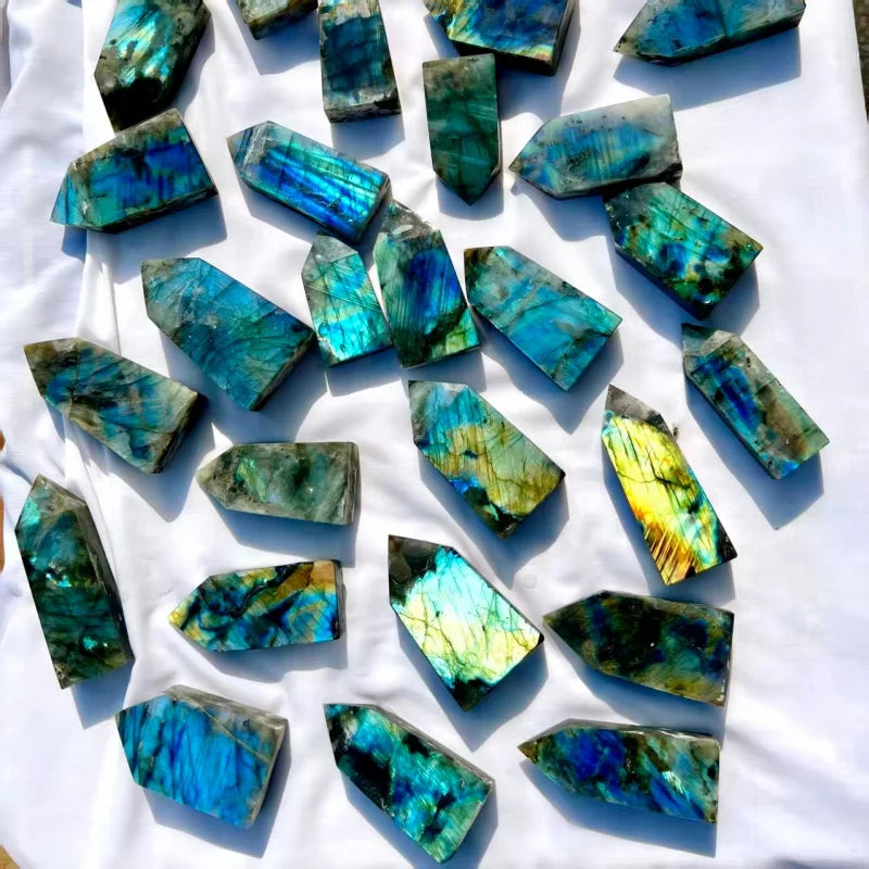 High Flash High Quality Blue Labradorite Crystal Tetrahedron Tower Hand Polished Energy Stone Pyramid Wand Reiki Chakra