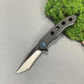 Three Hollow Black G10 Handle With Blue Pivot Survival Tactical Camping EDC Knife 440C Steel Sanding Folding Blade Knife