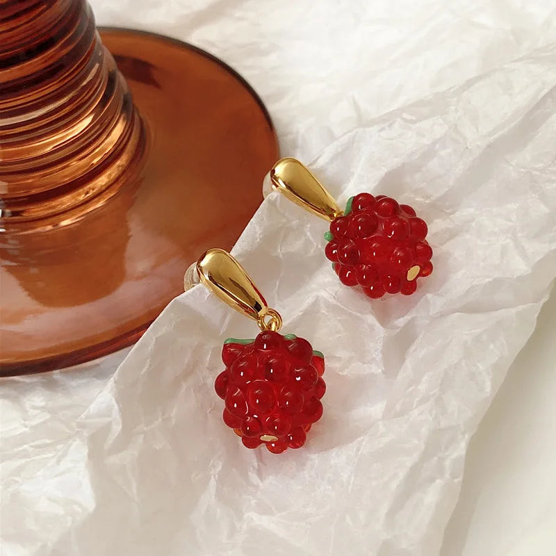 New Style French Red Strawberry Christmas Pendant Earrings Niche Design Fruit Earrings Jewelry