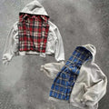 OEM Streetwear Heavyweight Baggy Boxy Fit Cotton Hoodies Custom Flannel Plaid Two Sided Hoodie Oversize Reverse Zip up for Men