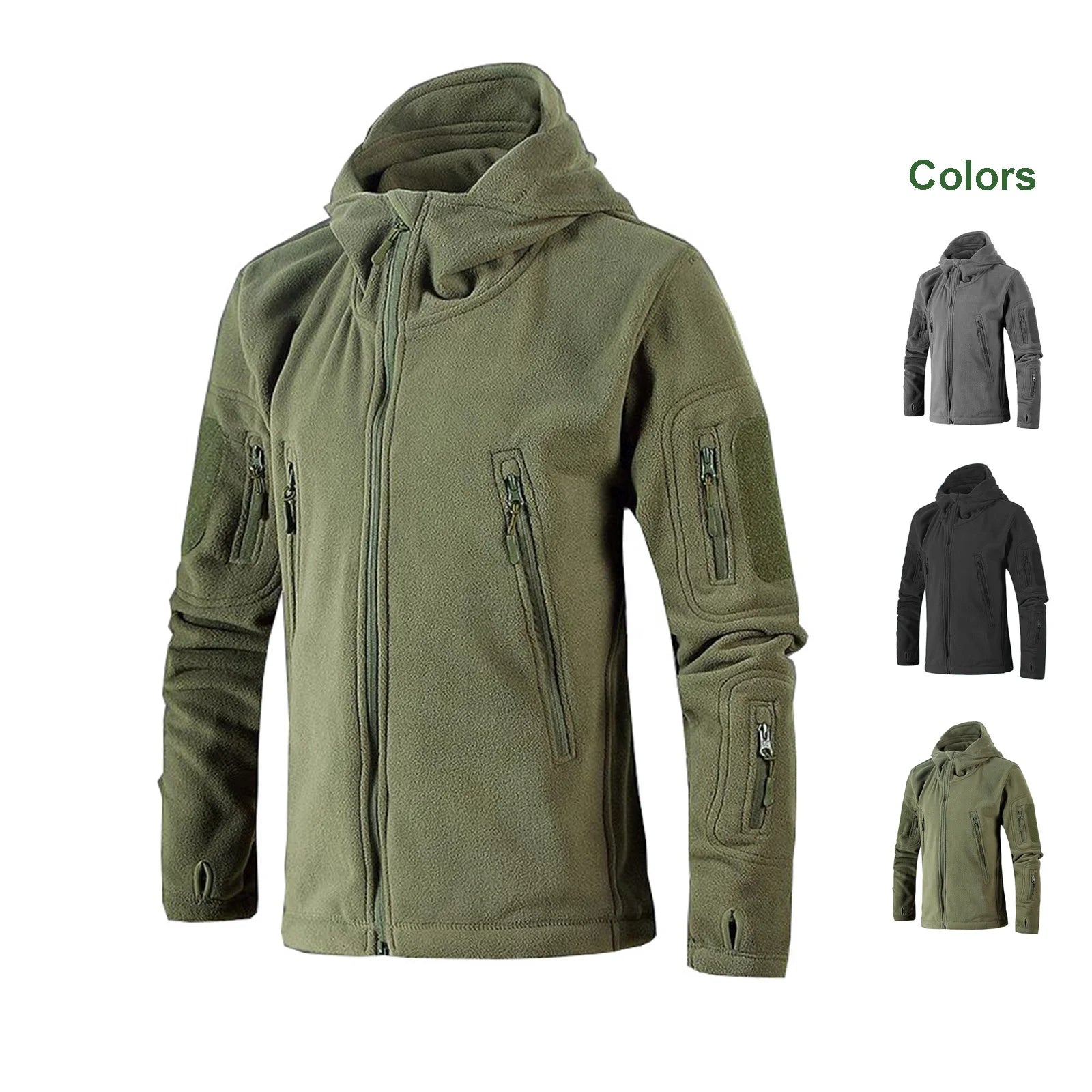 Wholesale Men's Casual Polar Fleece Jacket Stand Collar Autumn Utility Tactical 6 Zip-Pockets Soft Shell Waterproof Windproof