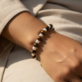 Tiger Eye Stone Beaded Bracelet Spiral Pearl Brass Clasp Trendy Wedding Platinum Plated Light Luxury Adjustable Chain Women