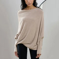 2026 Autumn Winter New EU/US Women's Knit Pullover - Solid Crew Neck Long Sleeve Comfortable Elegant Ruched Top-2