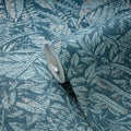 Made Germany-Natural Blue Petrol Silver Metallic Non Woven Vinyl Wallpaper Floral Abrasion-Resistant for Living Room Hotel Use