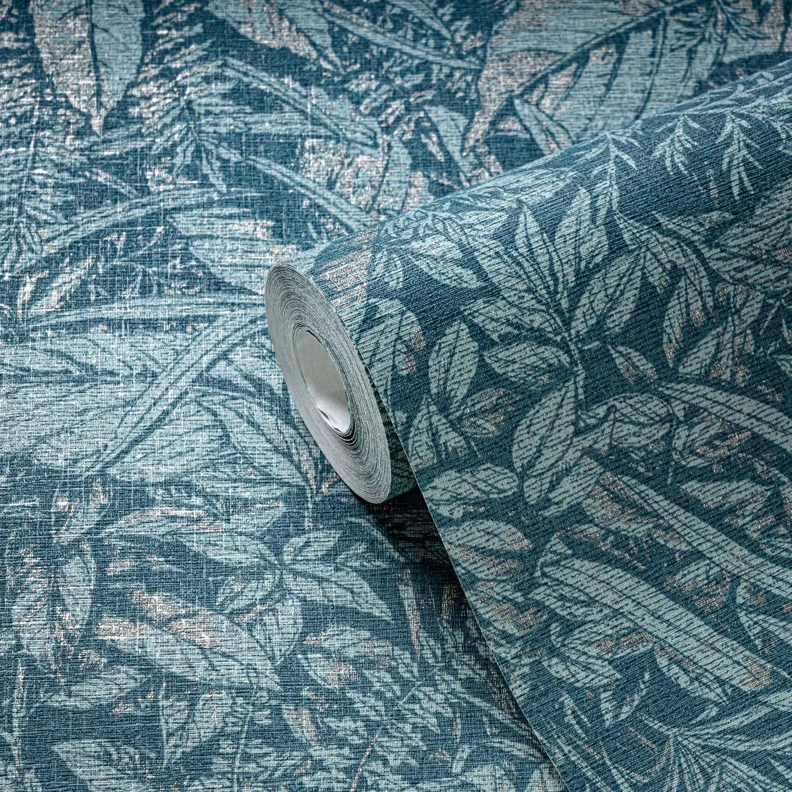 Made Germany-Natural Blue Petrol Silver Metallic Non Woven Vinyl Wallpaper Floral Abrasion-Resistant for Living Room Hotel Use