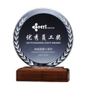Business Gift Factory Price Customized Solid Wood Carved Round Crystal Trophy