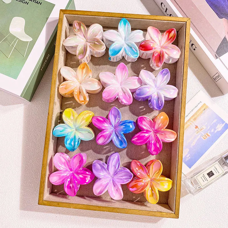 Colorful lumeria Flower Claw Clips - Hawaiian Vacation Style Hair Claws Non-Slip Hair Accessories for Women & Girls Gift