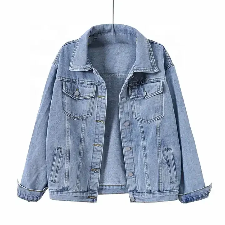 Wholesale Custom Blue Denim Jean Jacket for Women Stylish Casual Fashion Outerwear Lightweight Durable Jackets for Everyday Use