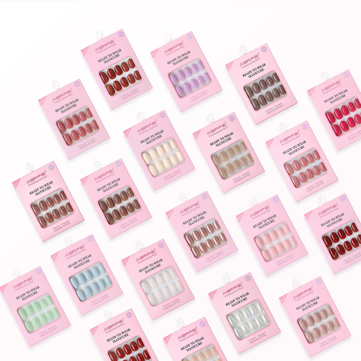 AIERFEI Oval Press on Nails Collection 30PCS Each Solid Color Soft Gel Full Cover False Nails Ready to Wear Wholesale MegaBDM