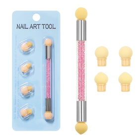 Professional Double Head Acrylic Nail Brush Set Metal Handle UV Gel Gradient Painting Pen 4 Replaceable Sponge Heads Custom Logo