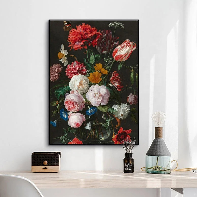 Victorian Era Classic Flower Vase Still Life Hand-Painted Old Oil Paintings Canvas Digital Printing Framed Art Luxury Waterproof