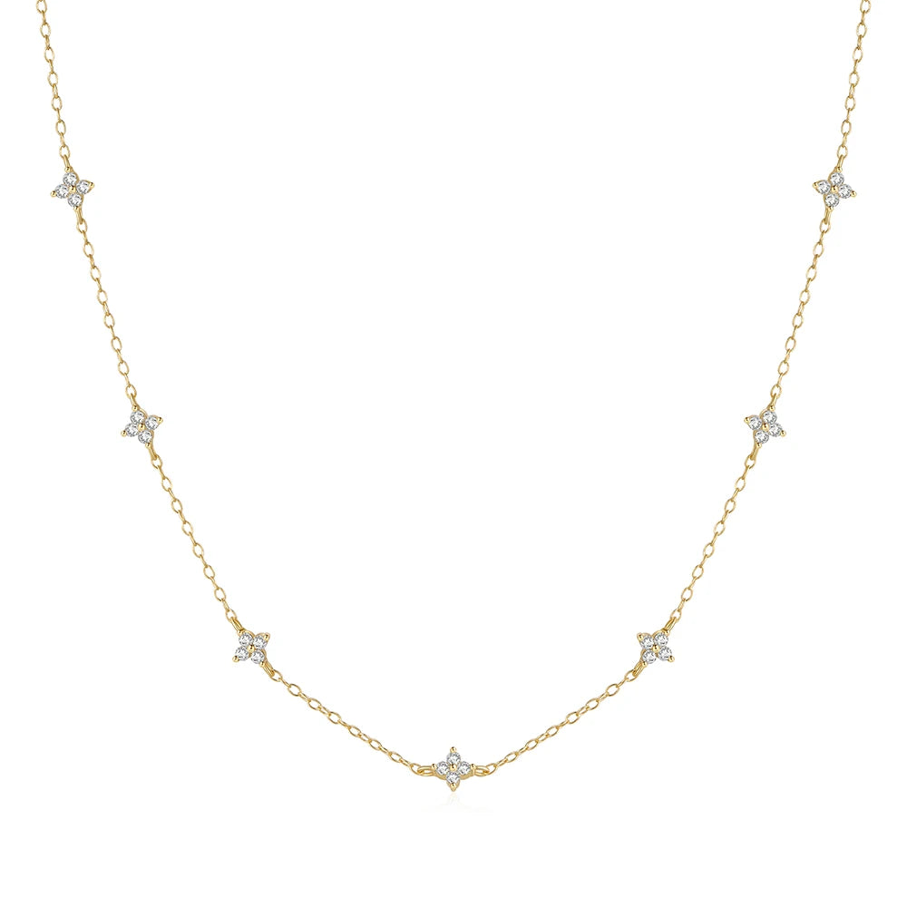 CANNER New Trendy 925 Sterling Silver Zircon Flower Diamond CZ 18k Gold Plated Necklace for Women Gift