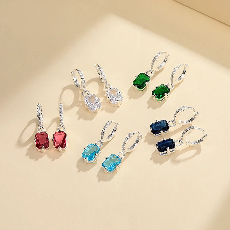 S925 Silver Drop Earrings Wholesale Bold Colored Zircon Style Silver Earrings 925 Sterling