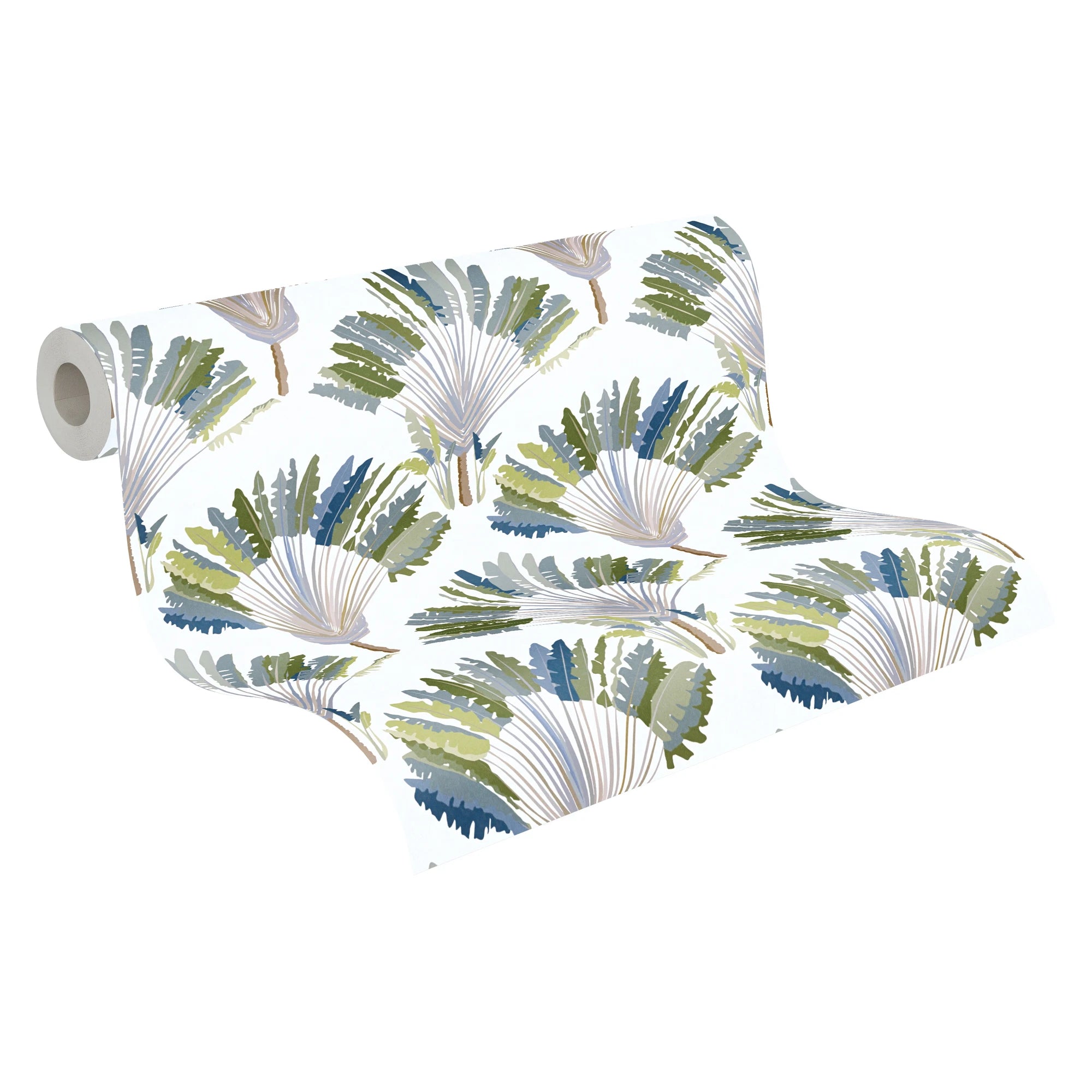 Made in Germany - Luxury Wallpaper rolls Jungle White Green Blue Grey Non Woven Contract Wallpaper Palm Trees - 1005 x 053 m