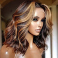 Honey Blonde Short Bob Wigs Body Wave Hair Highlight Wig 13x4 HD Lace Front Wig Bleached Knots Super Double Drawn