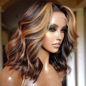 Honey Blonde Short Bob Wigs Body Wave Hair Highlight Wig 13x4 HD Lace Front Wig Bleached Knots Super Double Drawn