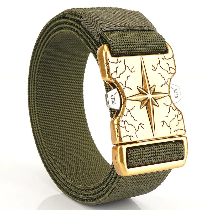 Custom Elastic Stretch Y2K Tushi Tactical Nylon Belt for Men 1.5 Inch Wide Gold Alloy for Buckle Casual Style