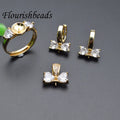 18K Gold Plated Brass Heart CZ Claw Setting Butterfly Pendant Earring Ring Set for DIY Jewelry
