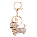 HOT Gold Dachshund Crystal Keyrings Cute Animal Dog Rhinestone Crystals Bling Dachshund Kawaii Keychain Handbag Pendant Car Deco