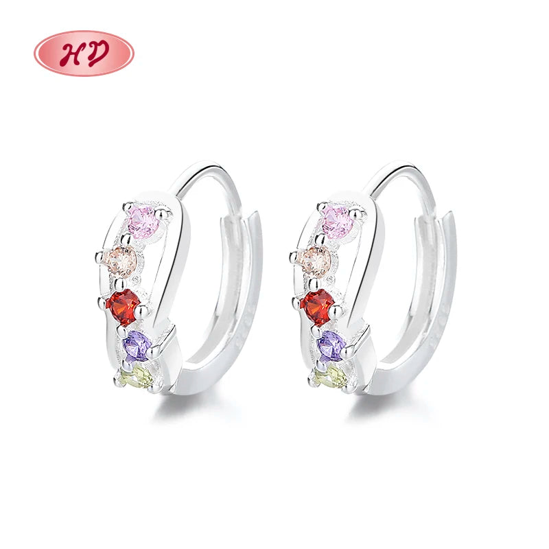 Trendy Women'S Colorful Zircon Silver Huggie Earrings for Wholesale 925 Silver Earing