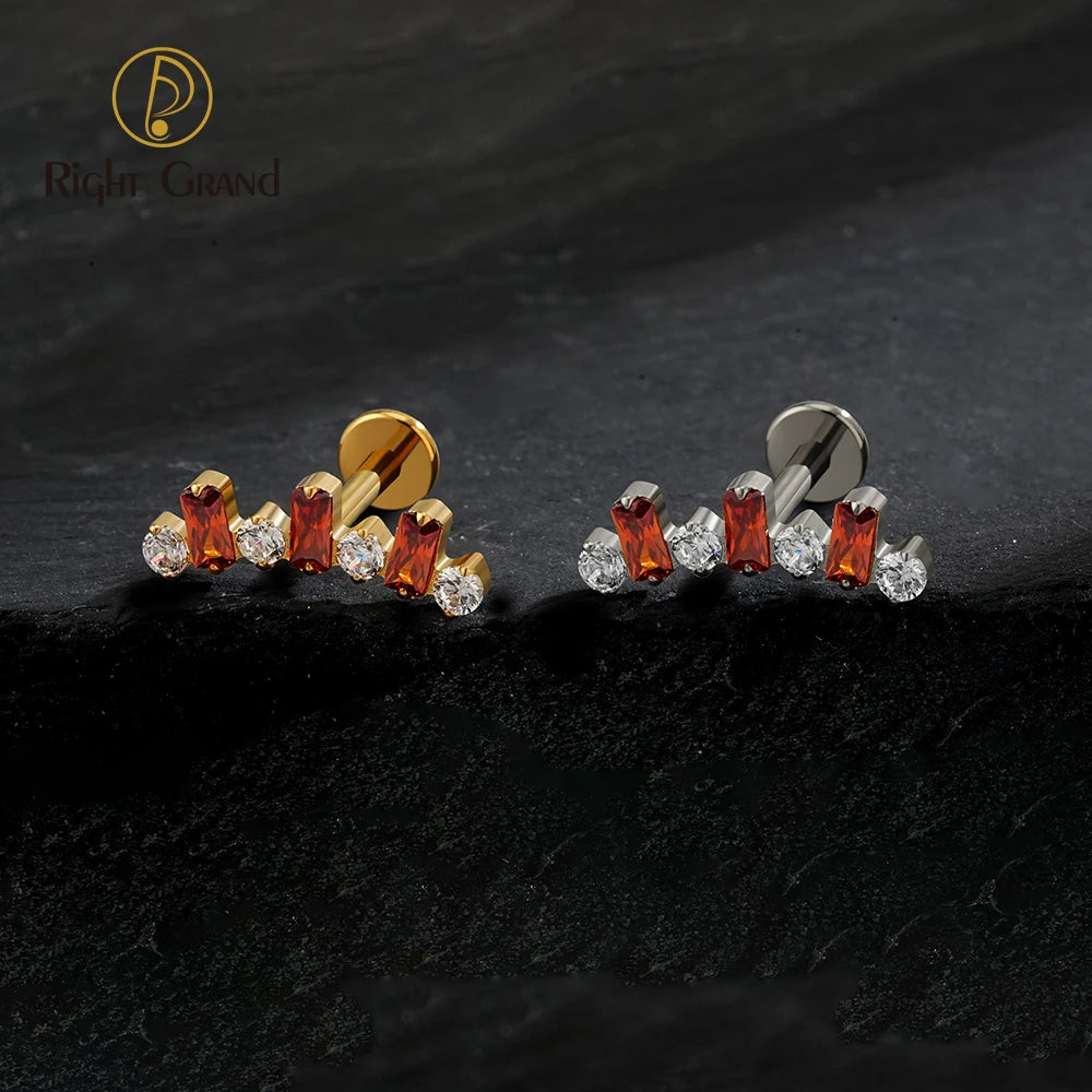 ASTM F136 Baguette CZ Climber Stud Earring Cluster Cartilage Helix Labret Titanium 16G Internal Threaded Stud Piercing