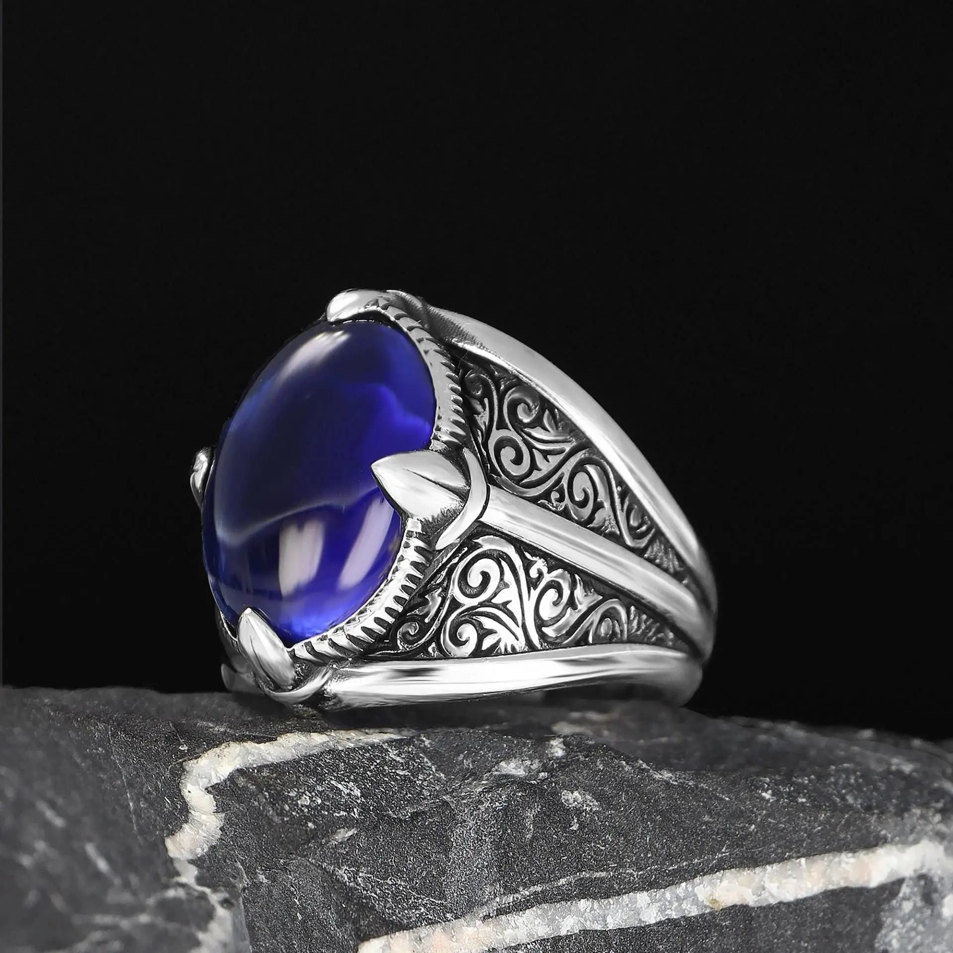 Hot New Azuris Men's 925 Sterling Silver Ring Ottoman Style with Natural Stone Direct From Turkey VALKH1960 Hot Sale