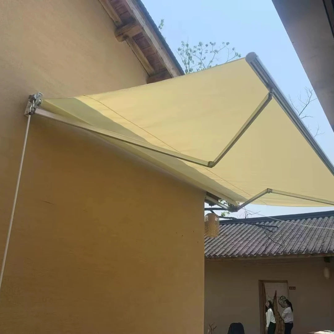 Hot Selling Black Metal Aluminum  Frame Wall-Mounted Sunshade Waterproof Retractable Outdoor Awning for Courtyard Hotel Park