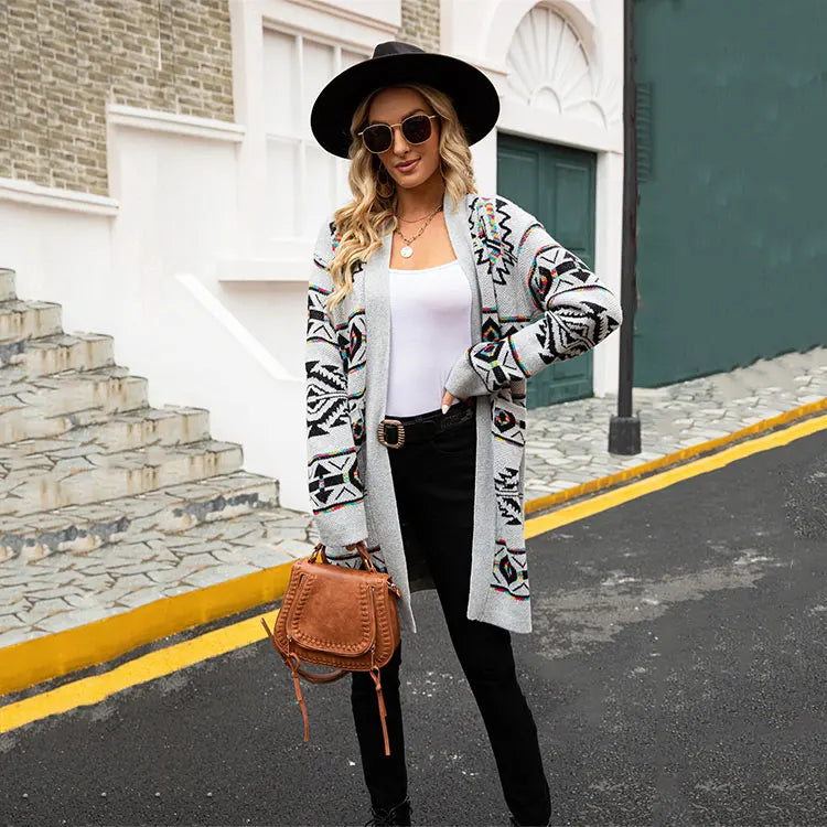2025 Spring New Plus Size Longline Diamond-Knit Cardigan INS Trendy Tummy-Hiding & Slimming Euro-American Style