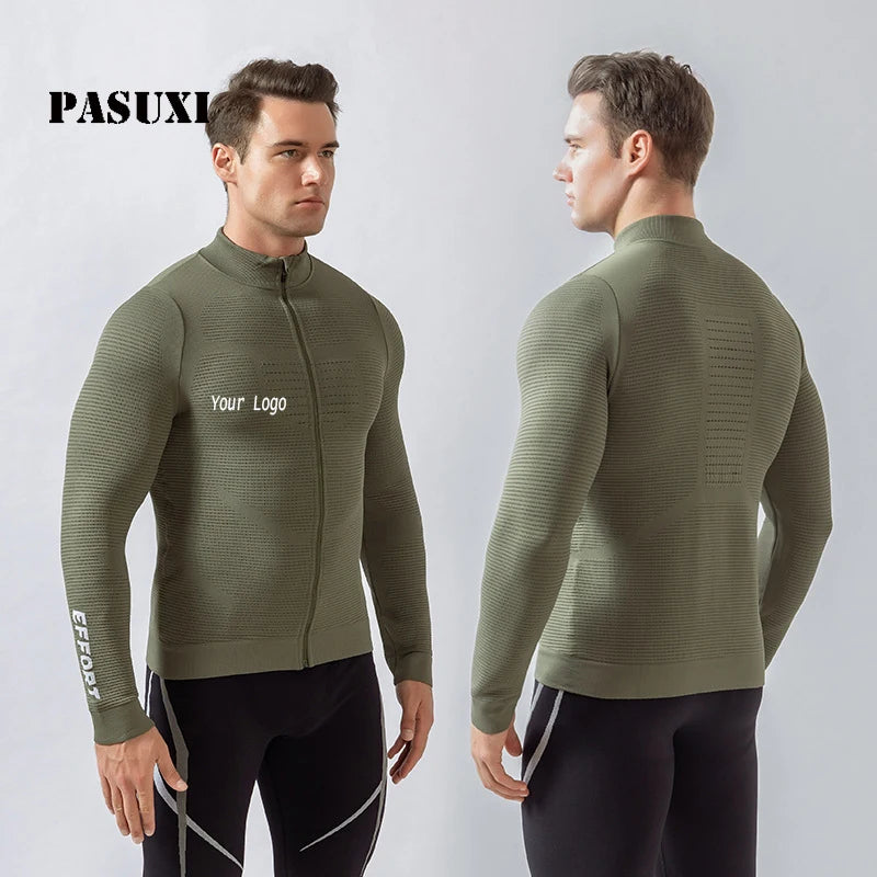 PASUXI Men's Quick Dry Running Jacket Lightweight Breathable Fitness Training Zip Front Stand Collar Long Sleeve Active Wear