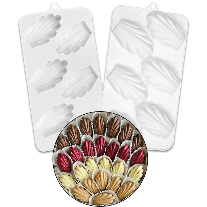 6 Hole Madeleine Design Chocolate Mousse Mold DIY Shell Shape Cakes Silicone Molds French Dessert Cake Decorating Tools Bakeware