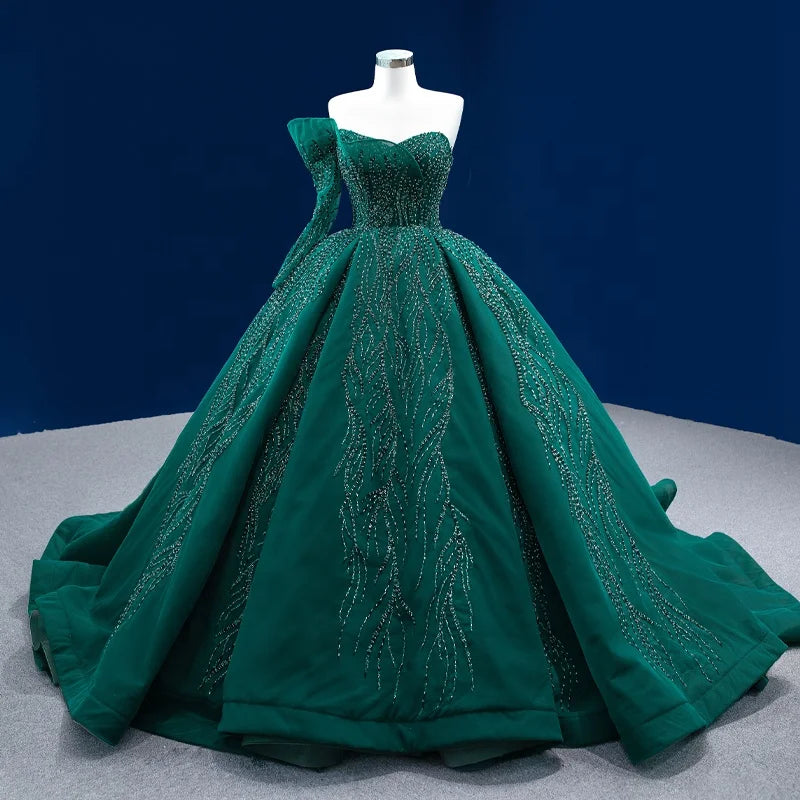 For Jancember Vintage Green One-Shoulder Prom Evening Dress 2021 Sequins Beading Appliques Crystals Embroidery Natural Parties