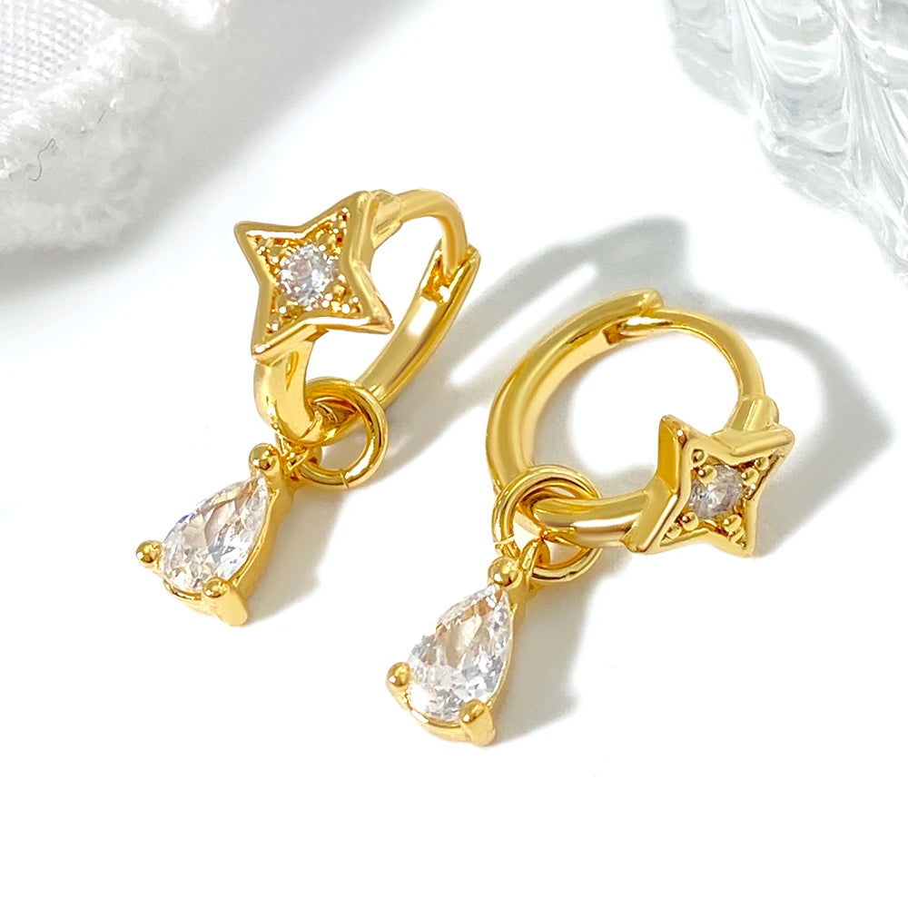 For Foxi Wholesale Fashionable Trendy Cubic Zirconia North Star Hoop Earrings Pear Drop Dangle Jewelry with Brass Material