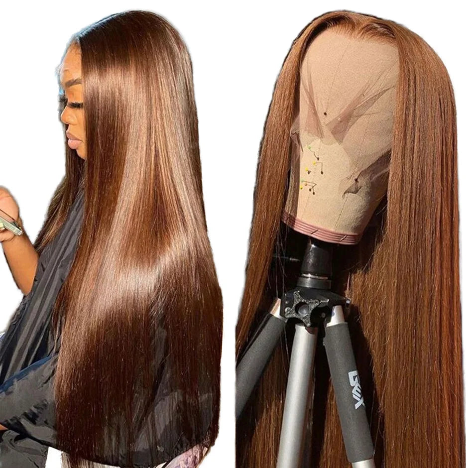 Wholesale 13X4 Full Lace Frontal  Wigs Black Woman Remy Human Hair Wig Color #4 Chocolate Brown Long Straight 4x4 Closure Wig